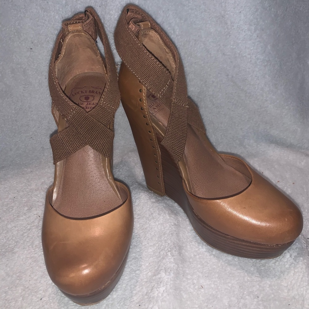 Lucky Brand Tan “Nana" Leather Wedges Platforms